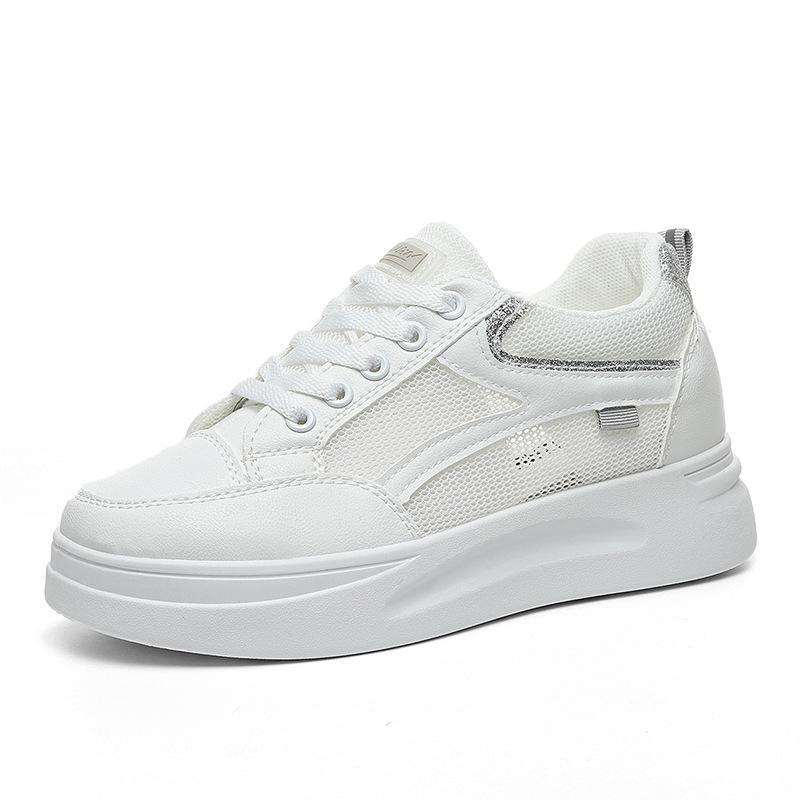 Damen W1763 Weiße höhenverstellbare Sneaker: Plateausohle, atmungsaktives Mesh, vielseitiger Herbst 2022 Stil