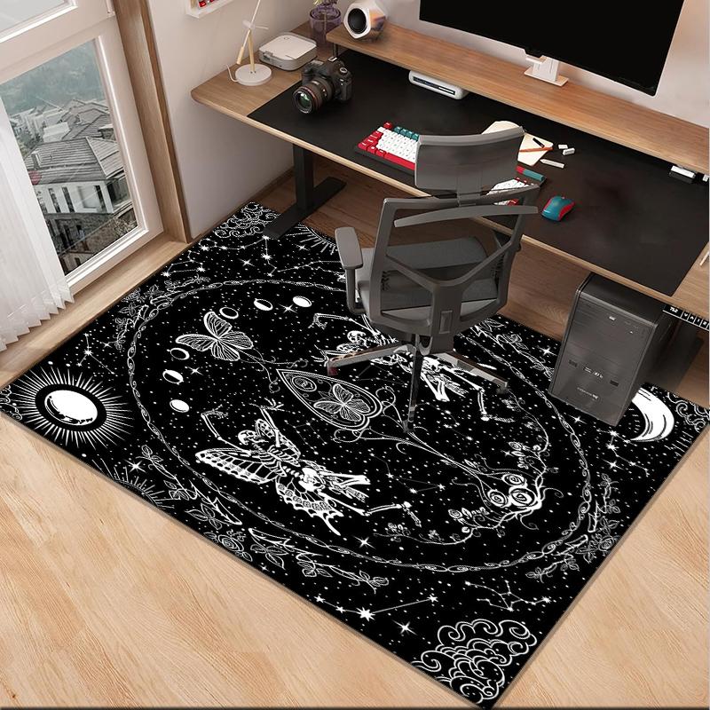 Gothic Moth And Skulls Office Rug Chair Mat, Entryway Carpet, Suitable for Front Door, Bedroom, Living Room, Desk, Holiday Gift