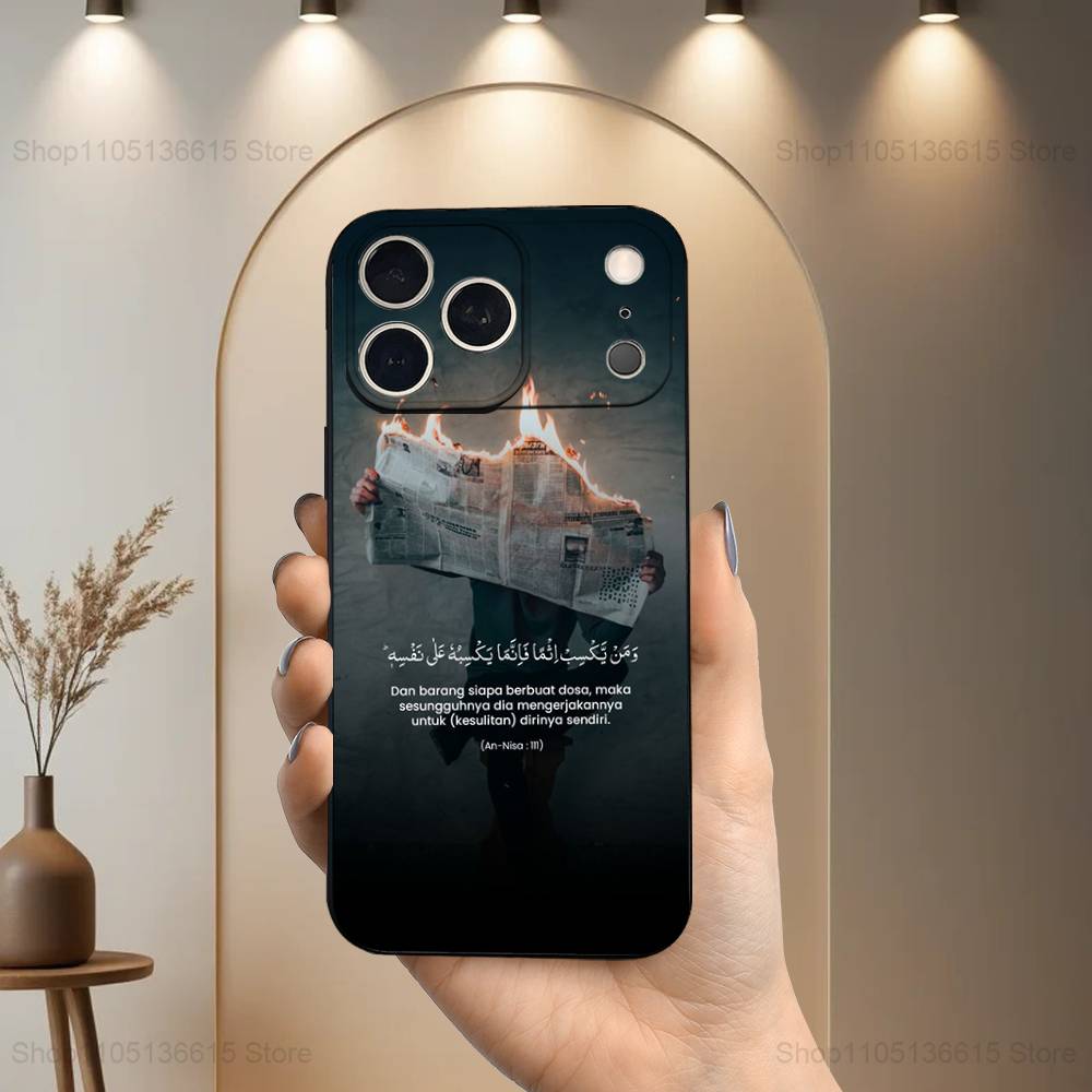 Belief Arabic Quran Quotes Phone Case For iPhone 17,16,15,14,13,12,11,Plus,Pro Max,XS,X,XR,SE,Mini,8,7,Soft Silicone Black