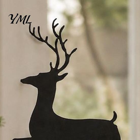 Decorative Flower Pot Sign 2Pcs/Set Christmas Elk Garden Stake, Black Reindeer Silhouette Yard Art, Iron Animal Lawn Holiday Deer Bed for Outdoor