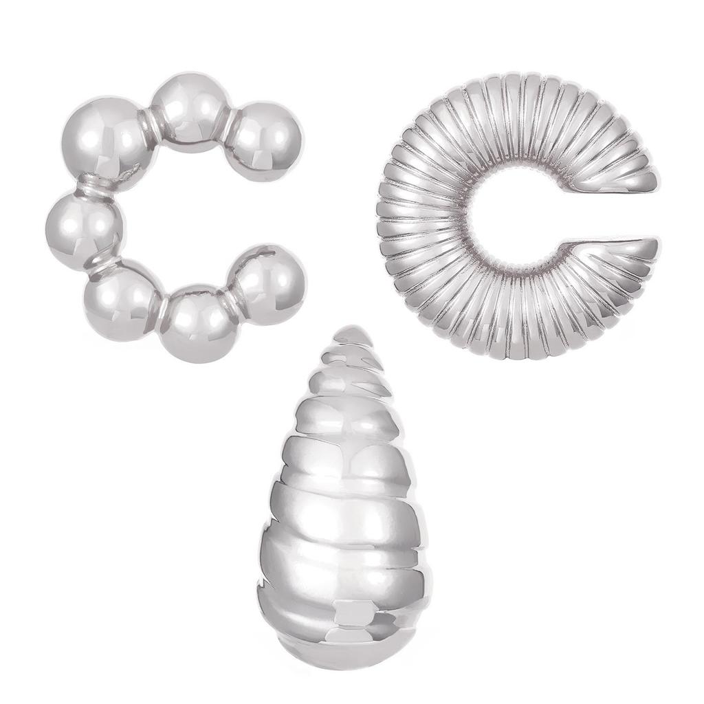 Chic European & American Oval Hollow Electroplated Ear Clip Earrings