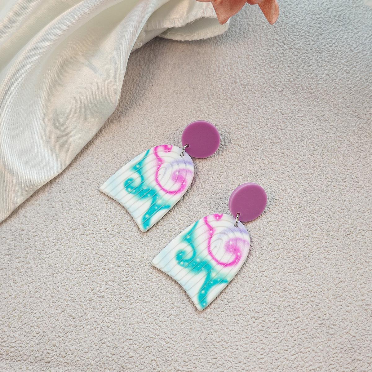 Geometric U-Shaped Double-Sided Gradient Rainbow Earrings