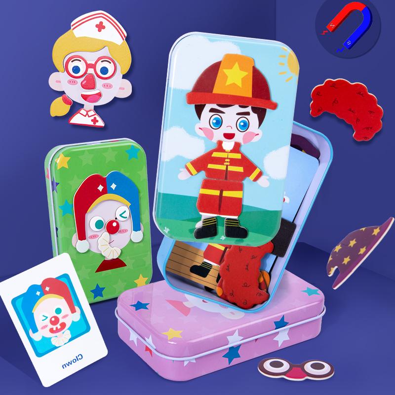Magnetic 3D Puzzle Children Dress Up Change Facial Expression Game Iron Box Jigsaw Early Education Imagination Toys Girls Gifts