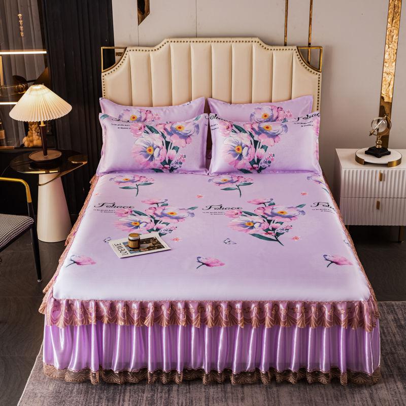 3 Teile/los Doppelbettlaken-Set, klassische Spitze, Königsblau, Bettlaken, Bettrock, maschinenwaschbar, Hochzeit, Tagesdecke, Matratzenbezug