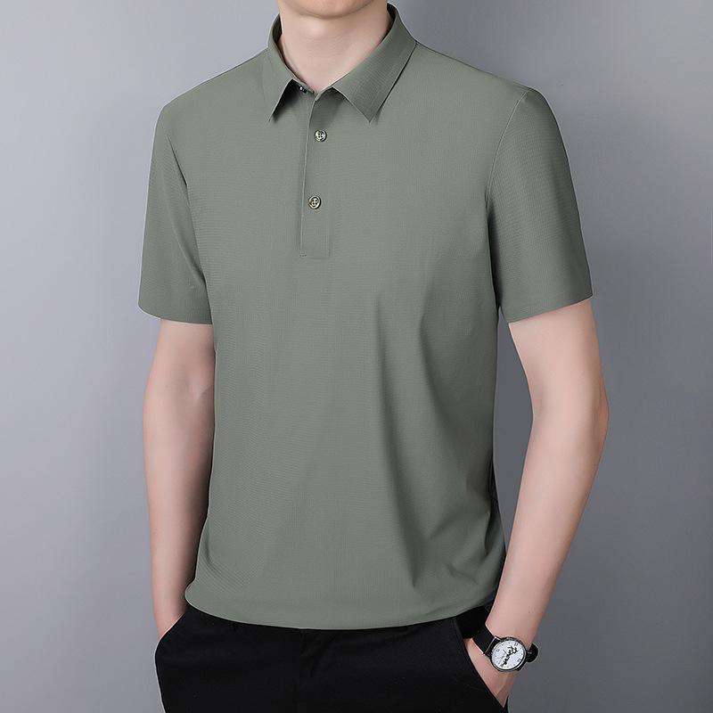 Large Size Short Sleeved Ice Silk POLO Shirt Men's Solid Color Business Quick Drying Top Seamless Men's Casual T-shirt