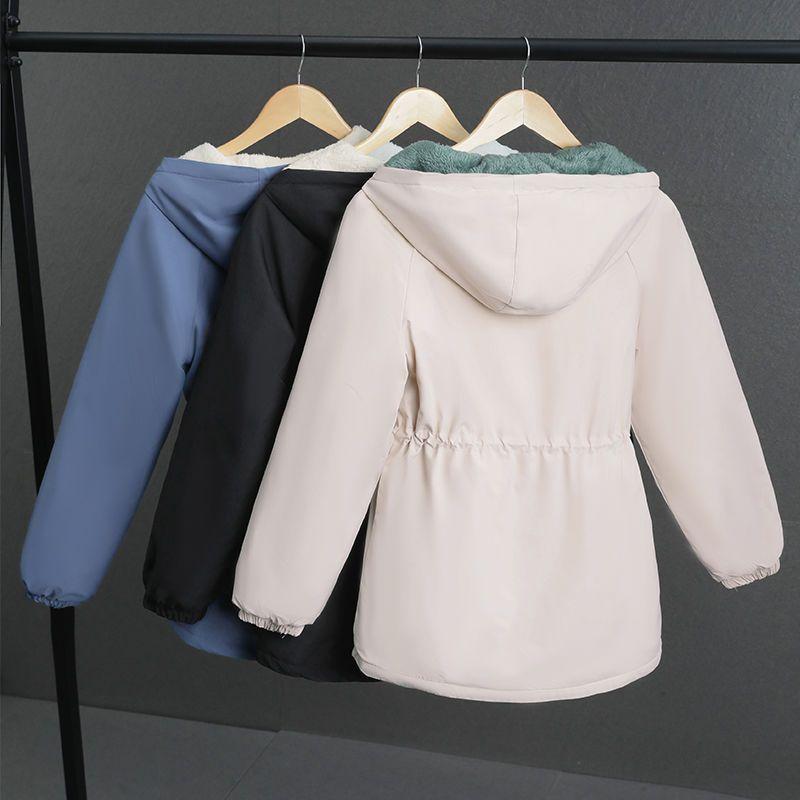 Women's Fashion Faux Fur Hooded Coat, Korean Style Zippered Parka,New Thickened Cotton Winter Outerwear, Slimming Design, Polyester, Casual Style