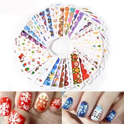 45ks Christmas Water Transfer Samolepky na nechty Decals Nail Art Decoraiton Snowflake Elk Snowman Santa Claus Xmas Tree