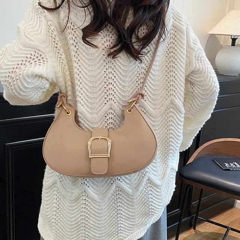 Vintage Solid Color Women Pu Shoulder Bags Korean Style Simple Ladies Hobos Crossbody Bag Daily Versatile Female Handbag Purse