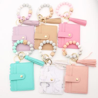 Ladies Wallet Card Holder Beads Tassel Decor Faux Leather Firm Stitching Marble