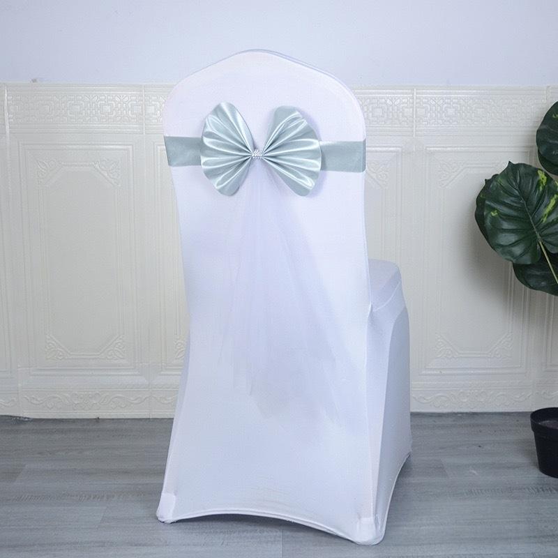 Chair Back Decoration Elegant Stretch Chair Bow Organza Ribbon Chair Decor For Birthday Hotel Wedding Accessories