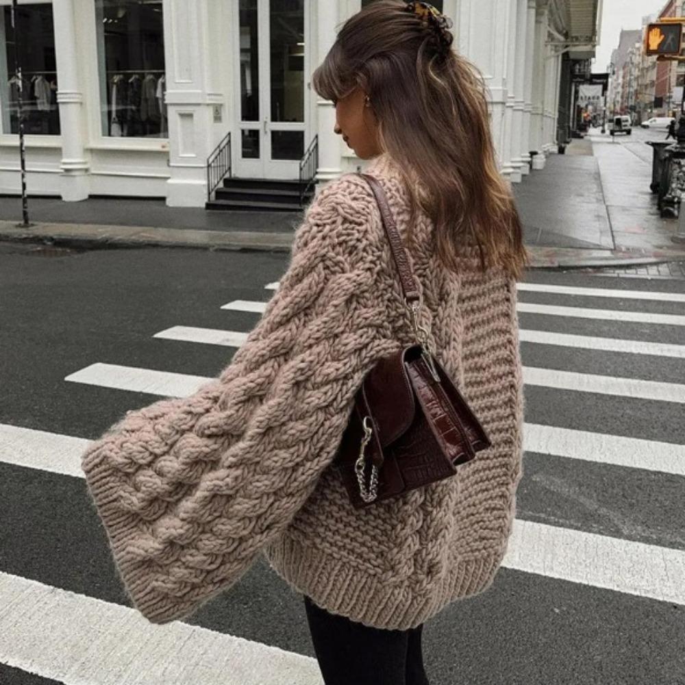 Oversize Knit Pullover Women Casual Lazy Round Neck Kink Solid Sweater Female 2024 Autumn Winter Loose Sleeves Knitwear Lady