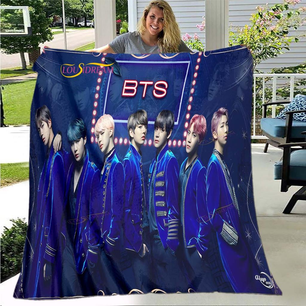 BTS 3D Kpop Bangtan Boys Couverture de lit Bureau Maison Randonnée Pique-nique Couette Épaisse Couvre-lit Tendance Couverture en Flanelle