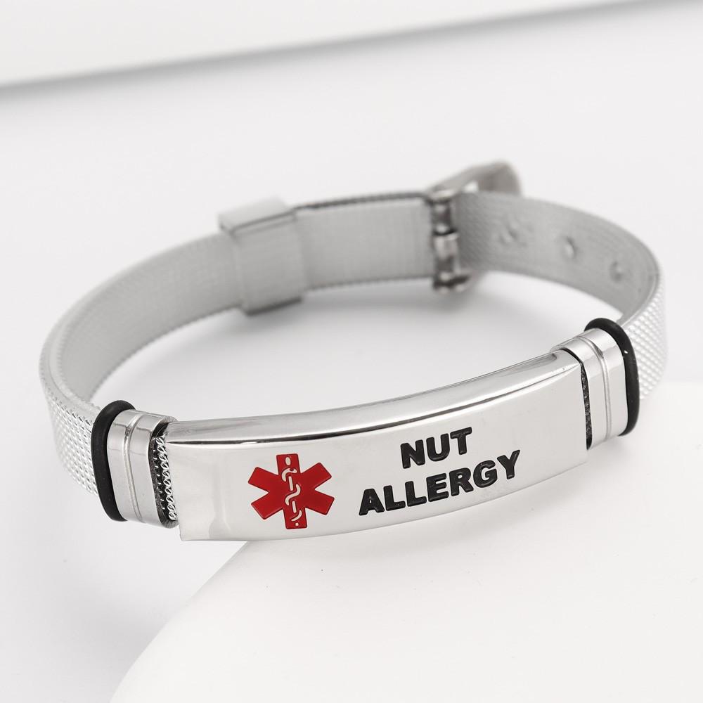 

Warning NUT ALLERGY Bracelet Men s Versatile Coat Strap Holiday Gift Jewelry срібний