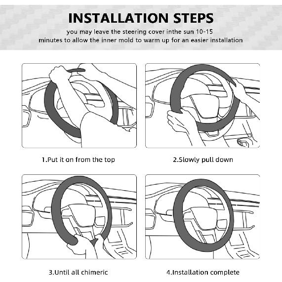 AUTOYOUTH Steering Wheel Cover, Universal Fit For Car, Truck, SUV & Van, Breathable Anti-Slip Microfiber Leather With Four-Stitch Design, Red &