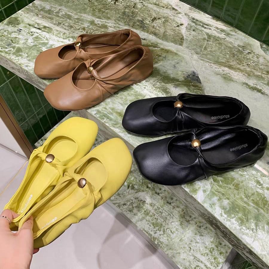 Grape Mother Same Kink Small Gold Buckle Fashionable Apple Head Soft Waxy Flat-soled Single Shoes Women's French Retro Ballet Shoes