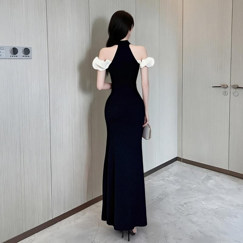 Premium sense light luxury temperament celebrity neck evening dress soft overalls spa technician ktv sexy dress women