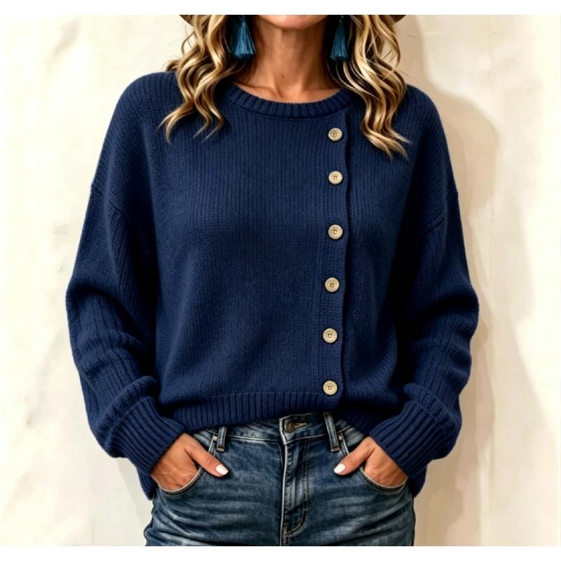 Womens Oversized Knit Sweater Loose Fit Round Neck Long Sleeve Button Front Acrylic Pullover Fall Winter 2026