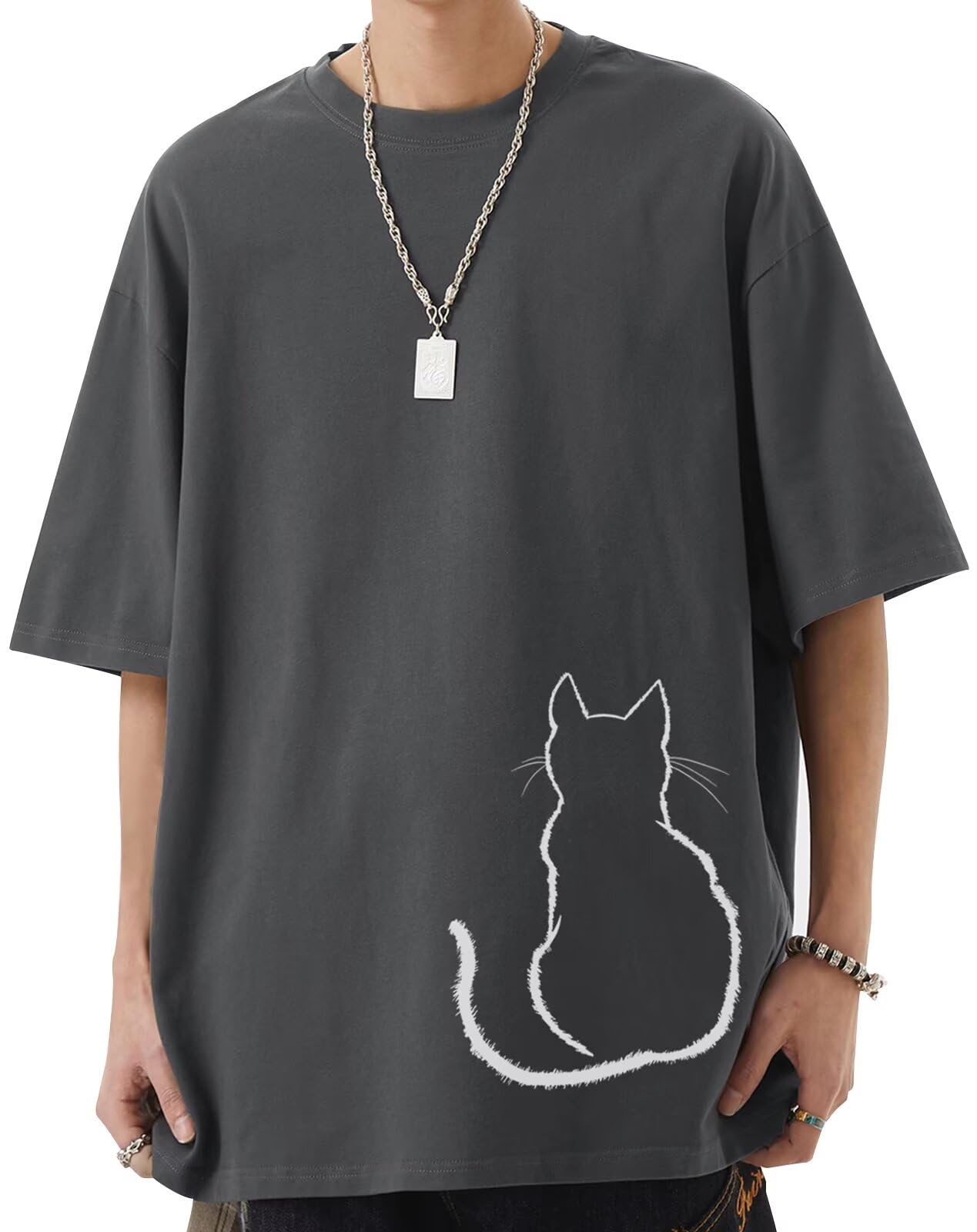 

Мужская футболка с коротким рукавом, с большим принтом кота спереди, Крутой для школы [bluefeel], Размер, Тонкая, Принт, Узор, Популярная, Влагоотводящая, Быстросохнущая, На ощупь,