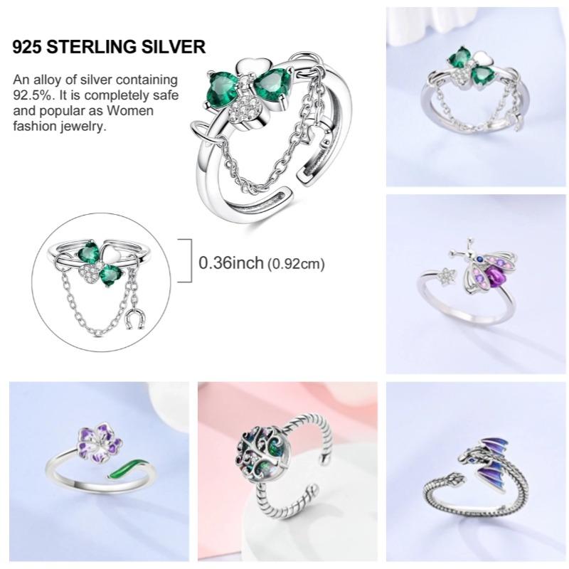 Blue Star Open Ring 925 Silver Original Clover Dragon Adjustable Ring For Women Wedding Anniversary Finger Jewelry Gift