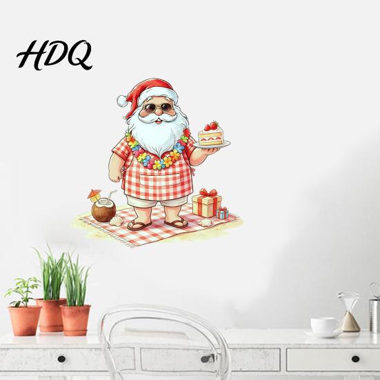 Seasonal Party Supplies Christmas Picnic Santa Claus Wall Sticker Waterproof PVC Plaid Decal Mural Decals with Cake Design Removable Art Decor