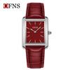 OFNS Women's Waterproof Stainless Steel and Leather Strap Square Fashion Quartz Watch