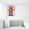 Sexy Blonde Woman with Muscular Physique Purple Bikini Metal Chain Detail Tin Sign Vintage Wall Decor for Bar Pub Home Cafe 8x12