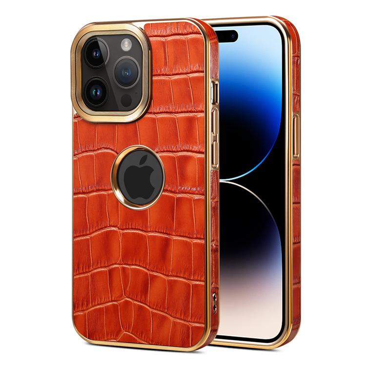 Denior Apple 15Pro leather sticker mobile phone case iPhone14ProMax crocodile pattern electroplating protective case