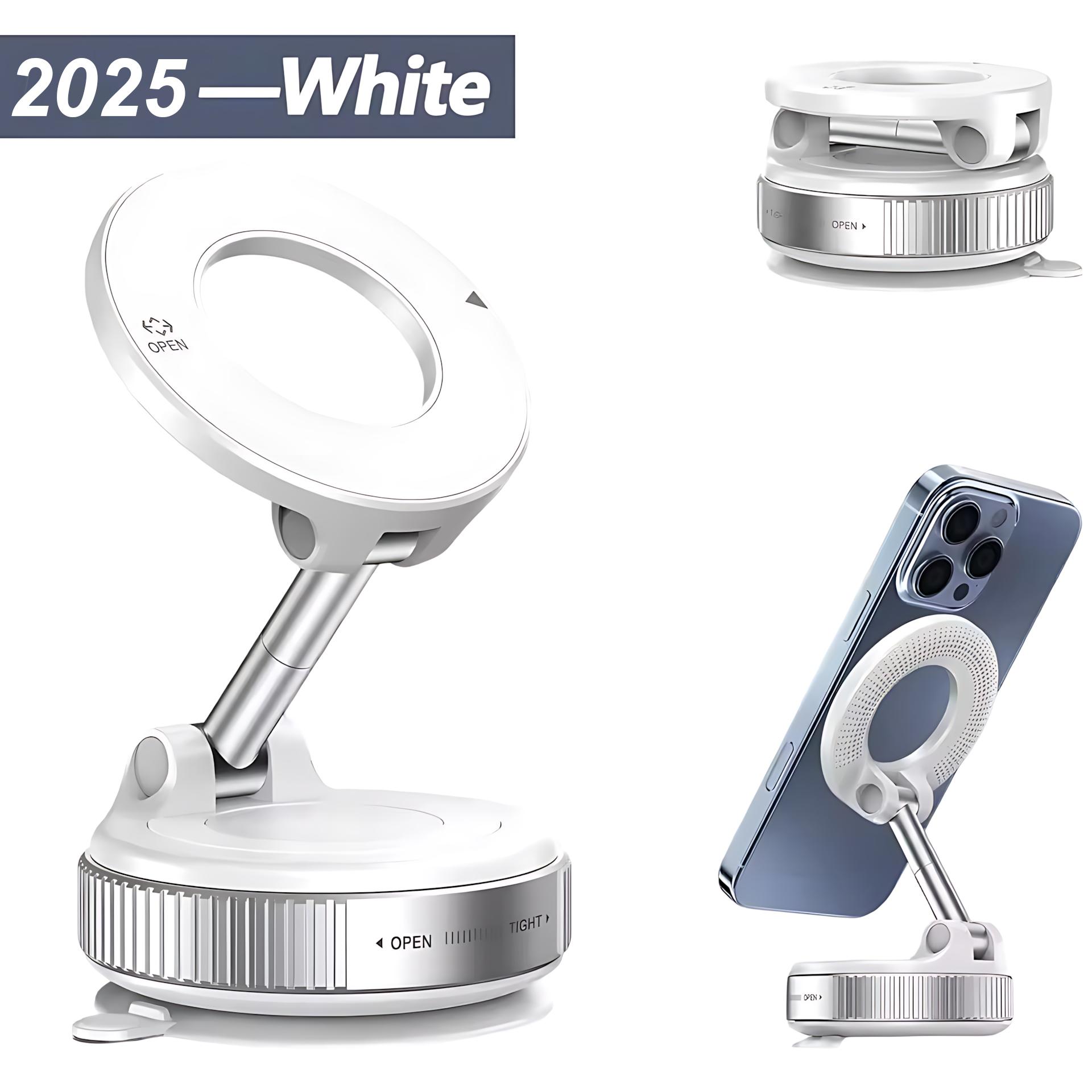 

K007 Для iPhone 14 15 16 Сильный магнитный автомобильный держатель для телефона Складной дизайн Регулируемое на 360° вакуумное крепление для использования в автомобиле/на столе/в ванной белый