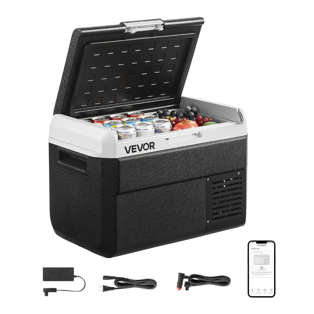VEVOR 12 Volt Car Refrigerator, 25L Car Fridge, Portable Electric Cooler with -20 degrees C to 20 degrees C Adjustable Temperature