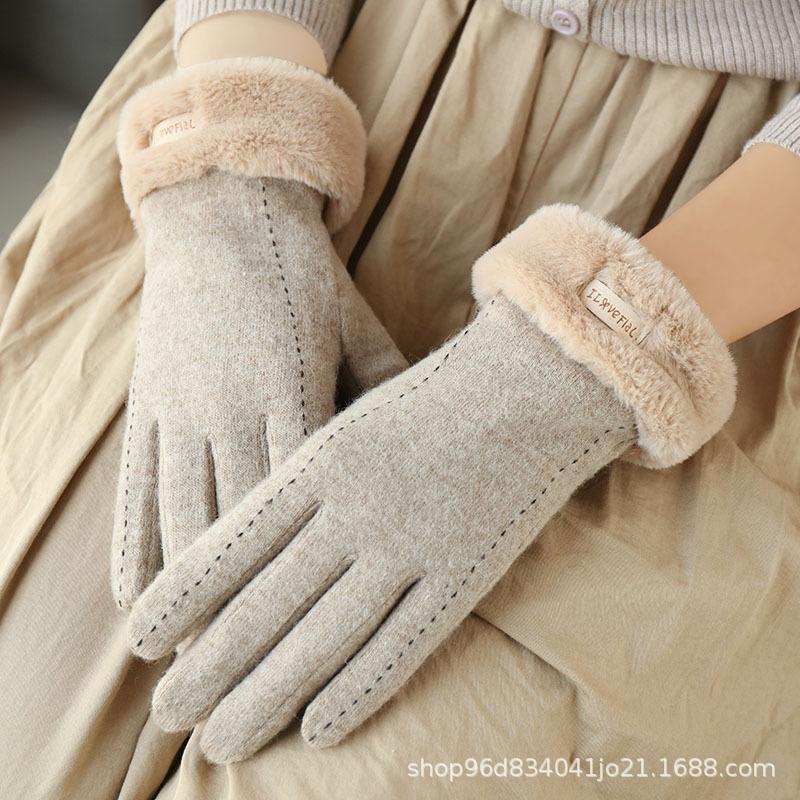 Cashmere Gloves Women's Autumn and Winter Korean Version Fleece Thickened To Keep Warm
