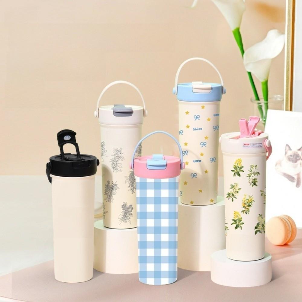 Portable Bowknot Insulated Cup Stainless Steel Solid Color Vacuum Mug Handle Thermal Car Coffee Cup Travel