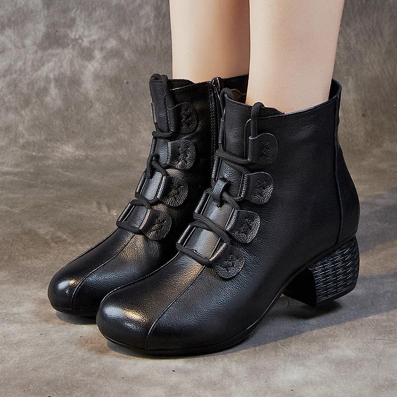 

Новые осенние и зимние женские туфли с подкладкой на толстом каблуке из хлопка, нескользящие уличные ботинки для мам, ботинки Martin из коровьей кожи 41 чёрный