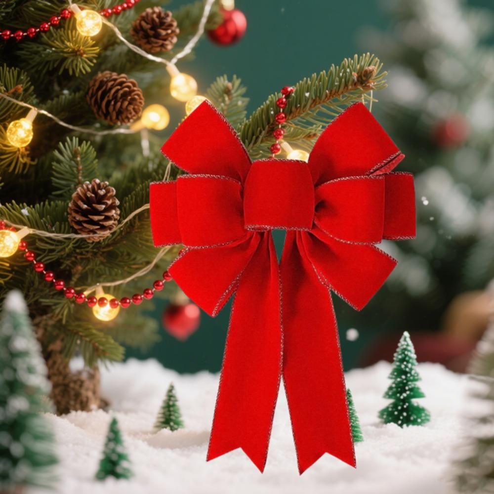 Large Red Christmas Bows Outdoor Decorations Christmas Tree Top Bow Velvet Wreath with Glitter Gold Edge Front Door Decoration