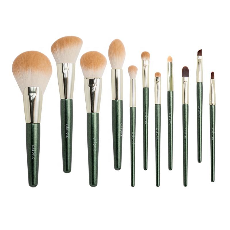 11 Pcs Premium Avocado Green Synthetic Hair Makeup Brush Set Custom Makeup Tools Professional Beauty Brushes Customize Logo regular size зелёный