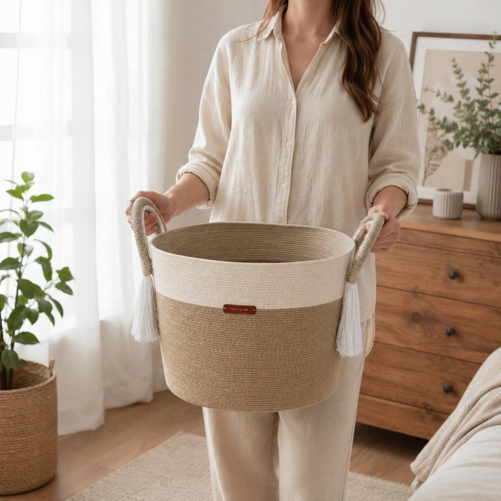 LAUNDRY BASKET 35*28cm TOY BASKET GIFT BASKET ECRU/BEIGE