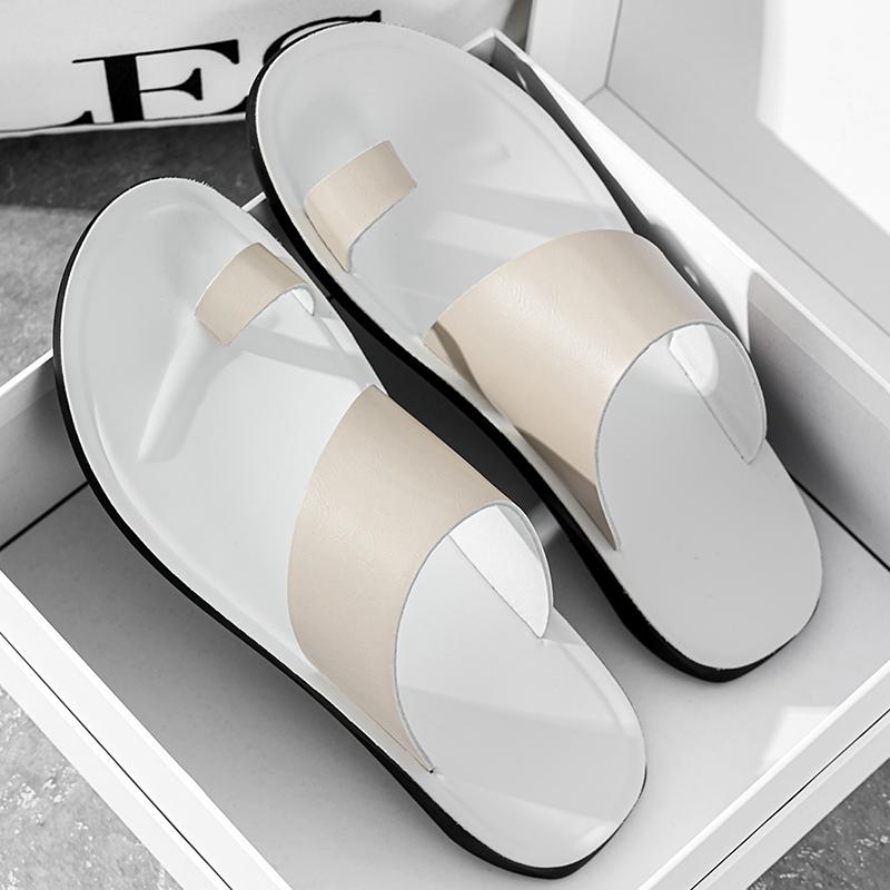Men Brown Flip Flops Flats Slippers Summer White Sandals Retro Black Leather Beach Shoes Plus Size