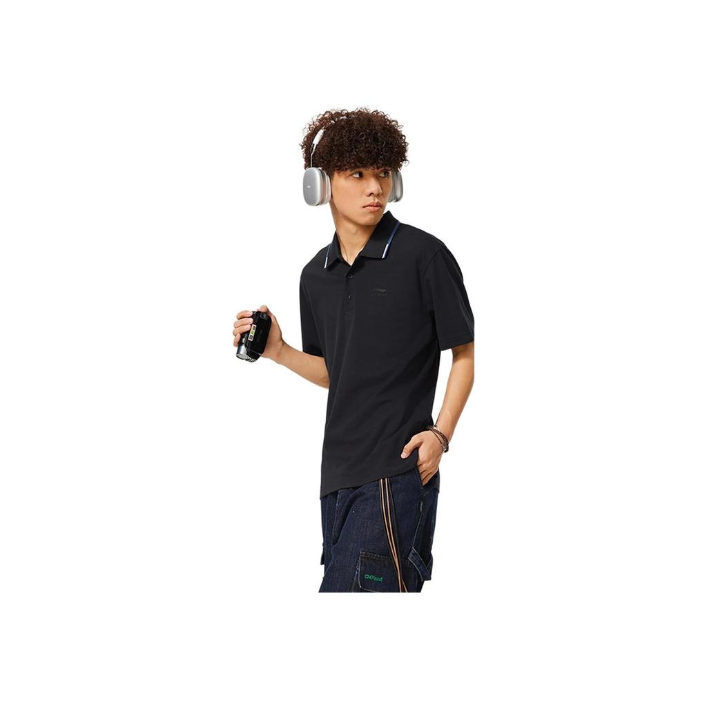 Li Ning Sports Trend Series Simple Casual Solid Color Short Sleeve Polo Shirt Men Polo Shirts Deep-Navy APLU165-2