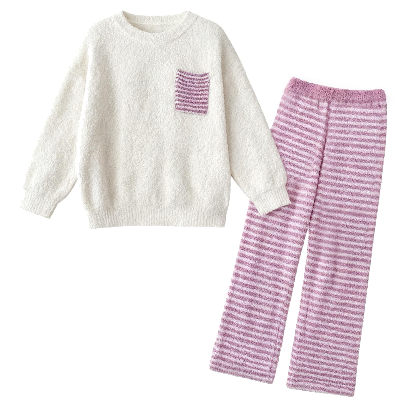 

Mokoya Стильный Милый Полосатый Домашний Костюм Длинный Лавандовый Женский Пушистый, Пижама, Теплостойкий, Комплект, Рукава, Осень/Зима, фиолетовый