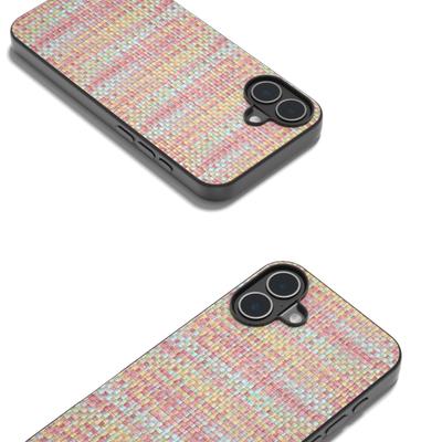For iPhone 16 Plus Case Plaid Texture PU Leather Coated PC+TPU Phone Cover