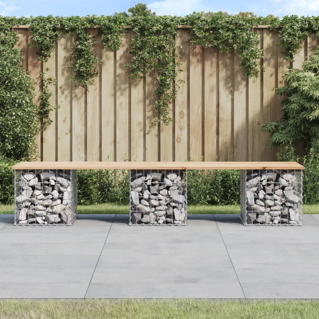 vidaXL Gartenbank aus Gabionen 203x44x42 cm Massivholz Kiefer braun