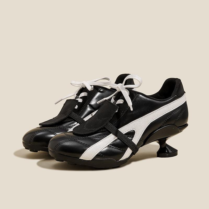 Ins styl Módní Vícebarevný Patchwork Měkká Kůže Dámské Vysoké podpatky Tenisky Podzim Zima Ležérní Šněrovací Novinka Sportovní Obuv