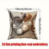 2D flat-Cute Couple Donkey Throw Pillow Cover Warm Farmhouse Animal Decorative Pillow Case Living Room