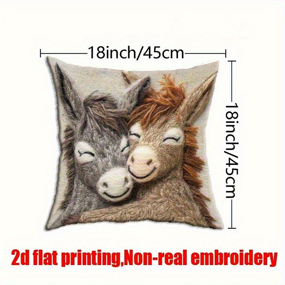 2D flat-Cute Couple Donkey Throw Pillow Cover Warm Farmhouse Animal Decorative Pillow Case Living Room