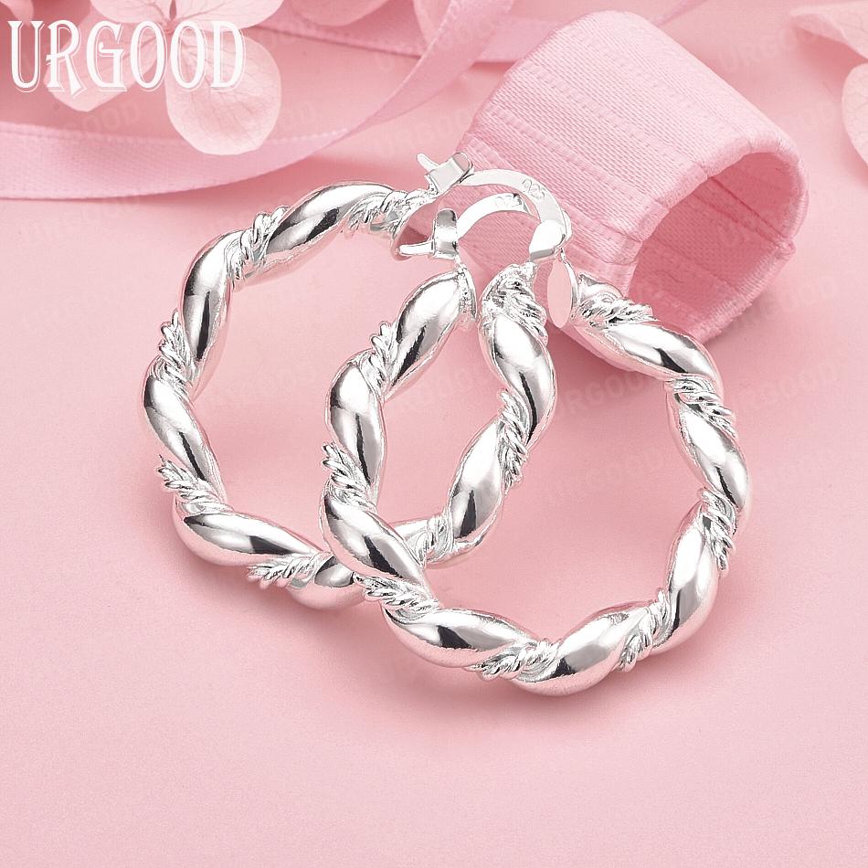 925 Sterling Silver Wedding Jewelry 30mm Twisted Pierced Fashion Earrings