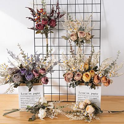 1 Bouquet Retro Artificial Flowers Bride Holding Fake Flower Silk Rose Bouquet
