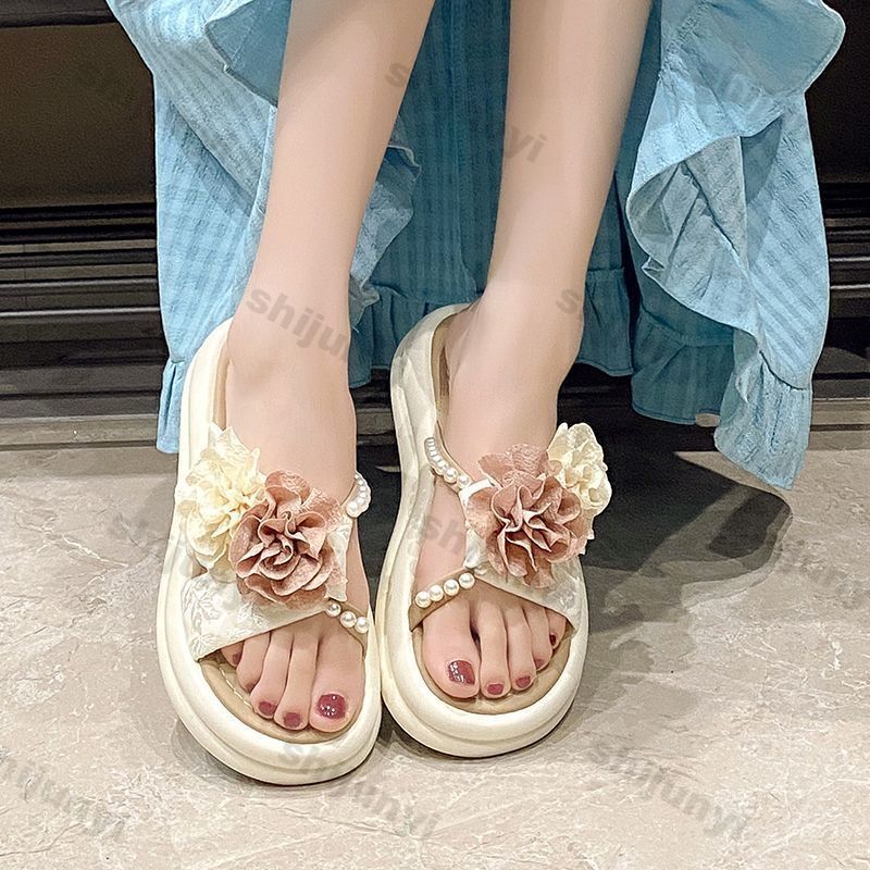 Fashion Women's Platform Sandals 2025 Summer Fashion Flower Skirt Outdoor Slippers Height Increase Lightweight Comfortable Flat Shoes