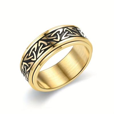 Anel de Aço Titânio da Moda Com Padrão de Nó de Triângulo Celta, Anel Rotativo Masculino Zircônia Para Aliviar a Pressão