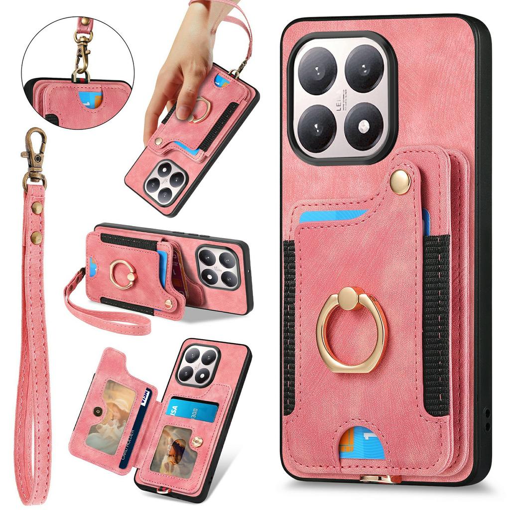For Xiaomi 15T Retro PU Leather Case Phone Cover with RFID Blocking Card Holder/Ring Holder