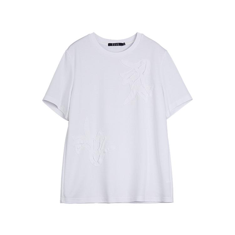 ELLE French Style Basic Elegant Dropped Shoulder Loose Round Neck Short Sleeve T-Shirt Women tops White ET48704