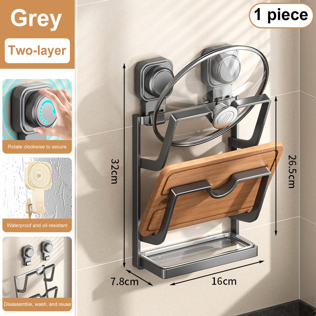 2/3 layers Suction Cup Pot Lid Holder Multi-Layer Multifunctional Pot Lid Storage Rack Wall Hanging Pot Cover Rack for Kitchen